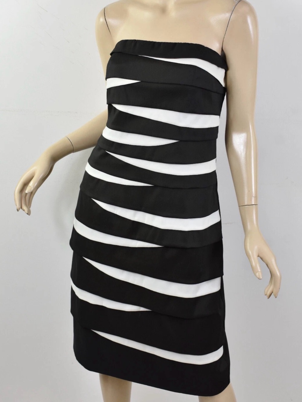Joseph Ribkoff Black & White Strapless Tiered Dress